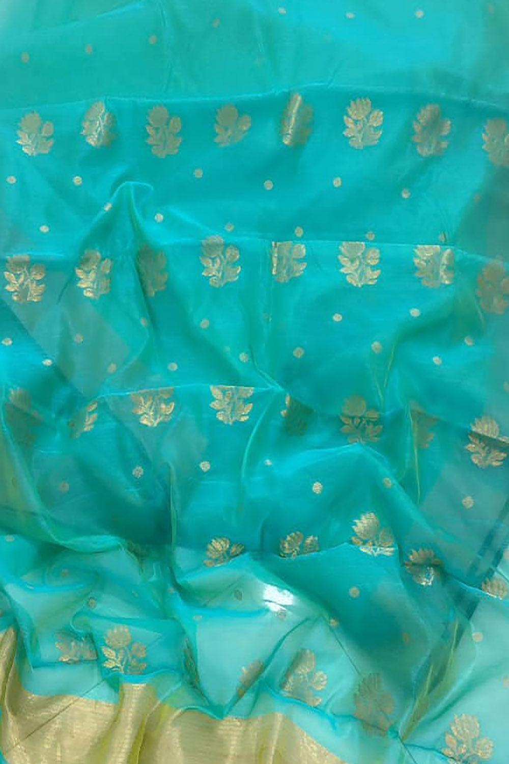 Blue Chanderi Handloom Silk Cotton Saree with Flower Design - Luxurion World