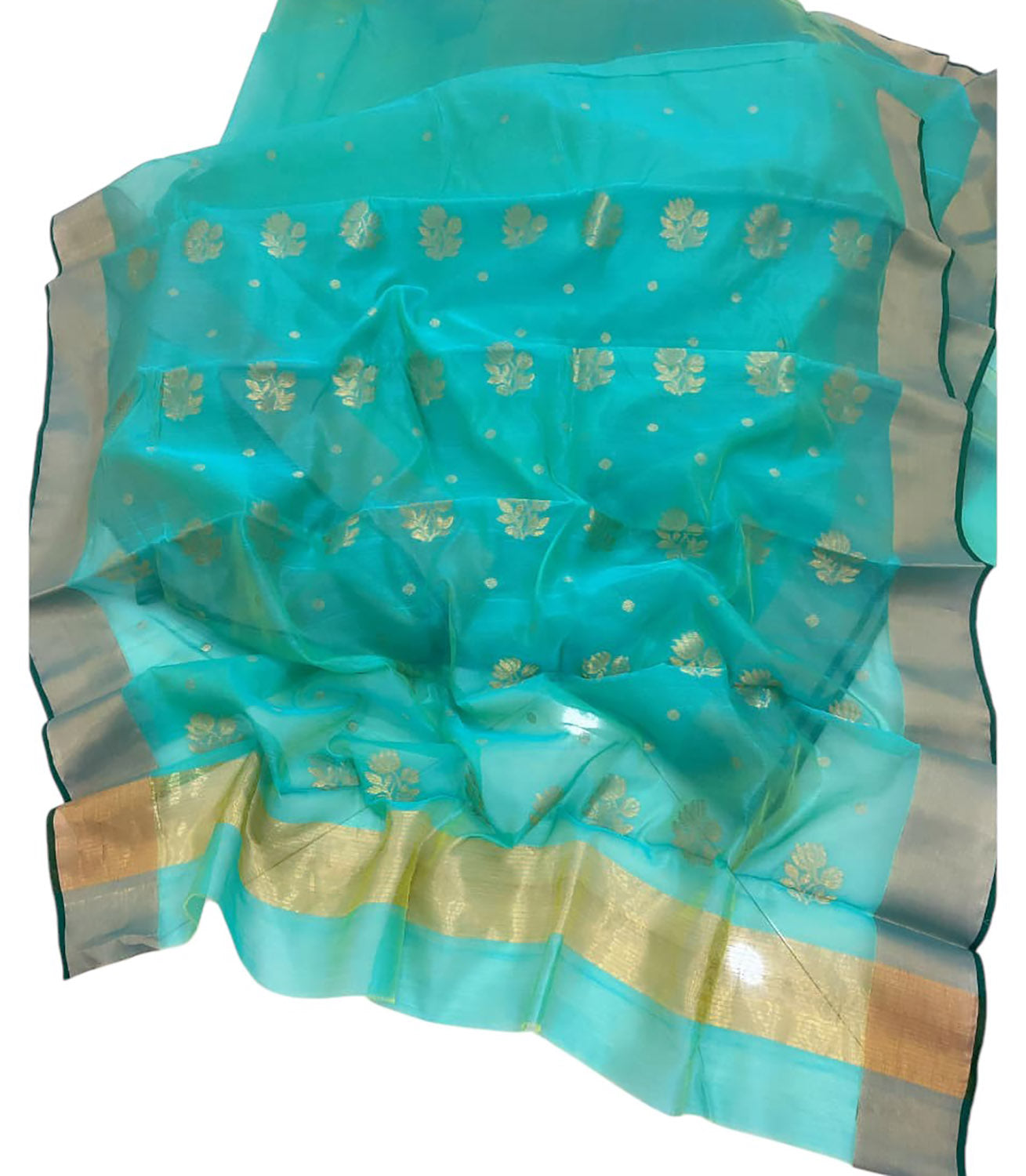 Blue Chanderi Handloom Silk Cotton Saree with Flower Design - Luxurion World