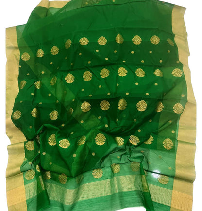Green Chanderi Handloom Silk Cotton Flower Design Saree - Luxurion World