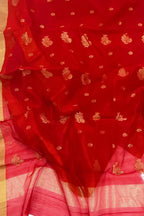 Red Chanderi Handloom Silk Cotton Flower Design Saree - Luxurion World