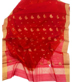 Red Chanderi Handloom Silk Cotton Flower Design Saree - Luxurion World