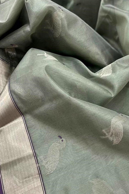 Elegant Grey Chanderi Handloom Pure Silk Saree - Luxurion World