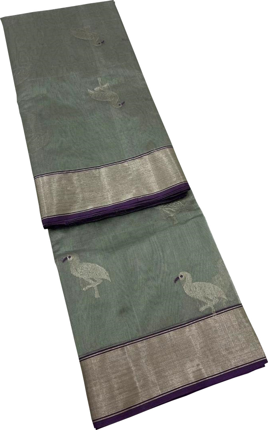 Elegant Grey Chanderi Handloom Pure Silk Saree - Luxurion World
