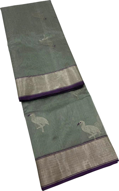 Elegant Grey Chanderi Handloom Pure Silk Saree - Luxurion World