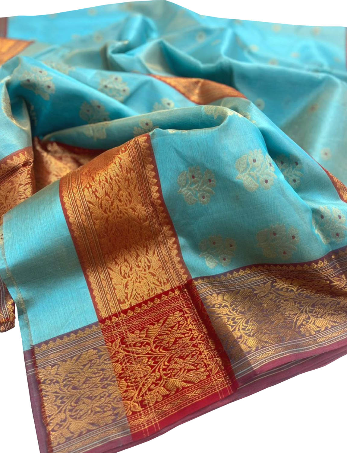 Elegant Blue Chanderi Handloom Pure Silk Meenakari Booti Design Saree - Luxurion World