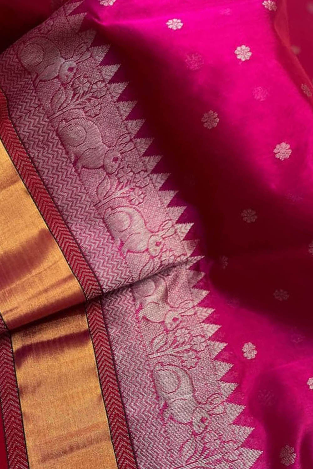 Pink Chanderi Handloom Pure Silk Booti Design Saree - Luxurion World