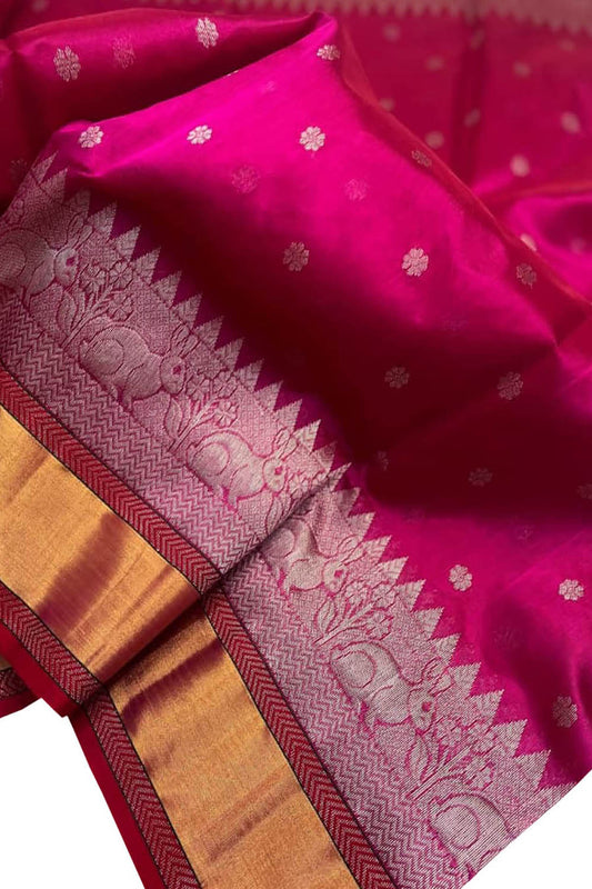 Pink Chanderi Handloom Pure Silk Booti Design Saree - Luxurion World