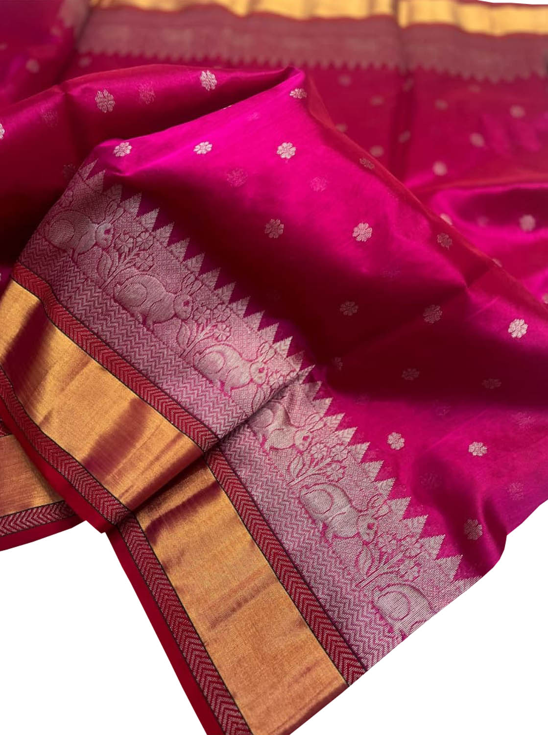 Pink Chanderi Handloom Pure Silk Booti Design Saree - Luxurion World