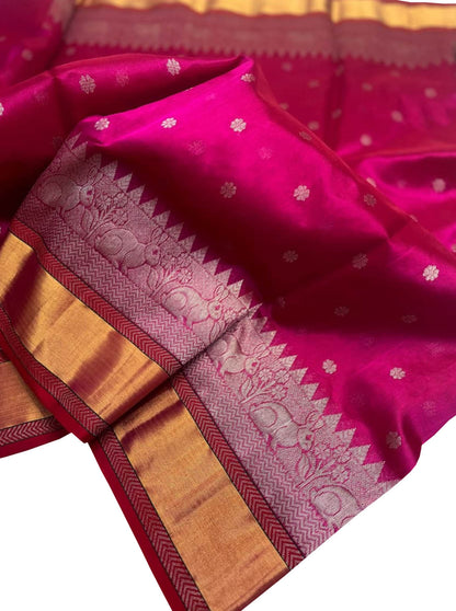 Pink Chanderi Handloom Pure Silk Booti Design Saree - Luxurion World