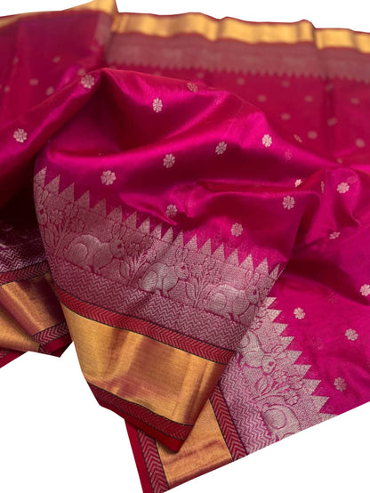 Pink Chanderi Handloom Pure Silk Booti Design Saree - Luxurion World