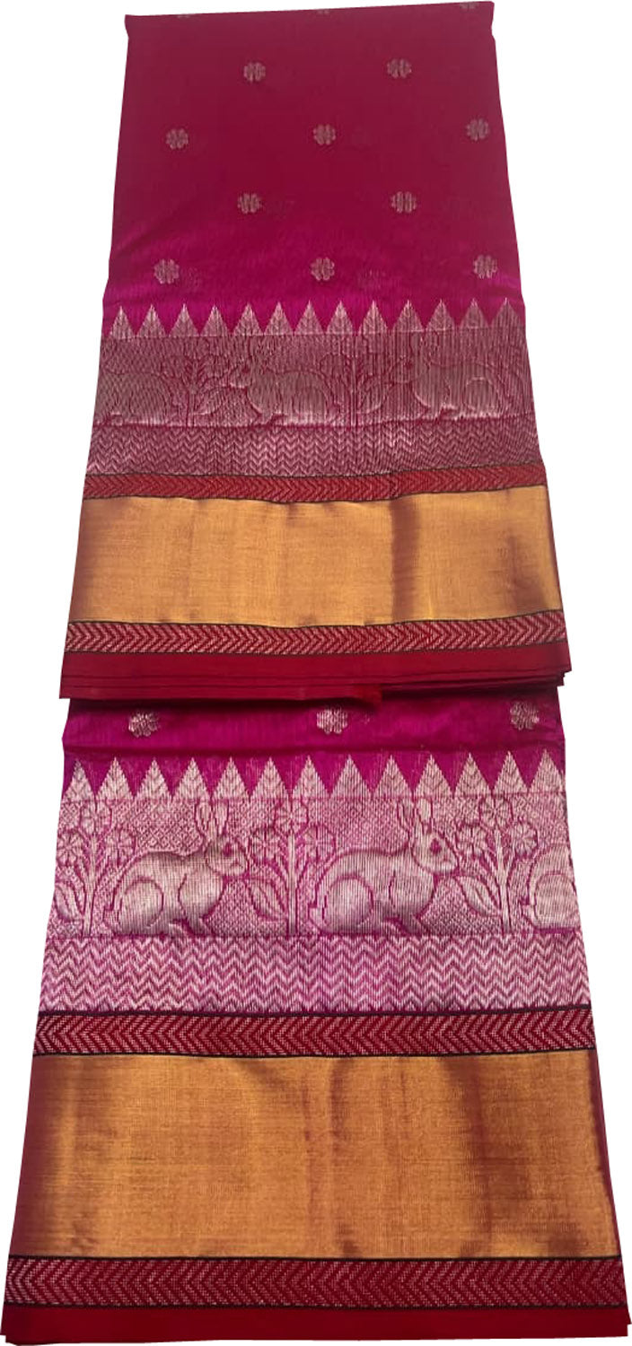 Pink Chanderi Handloom Pure Silk Booti Design Saree - Luxurion World