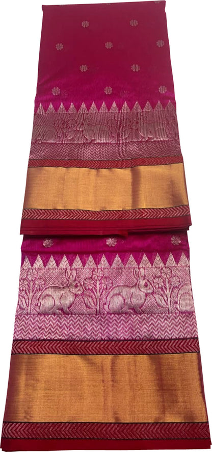Pink Chanderi Handloom Pure Silk Booti Design Saree - Luxurion World