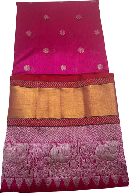 Pink Chanderi Handloom Pure Silk Booti Design Saree - Luxurion World