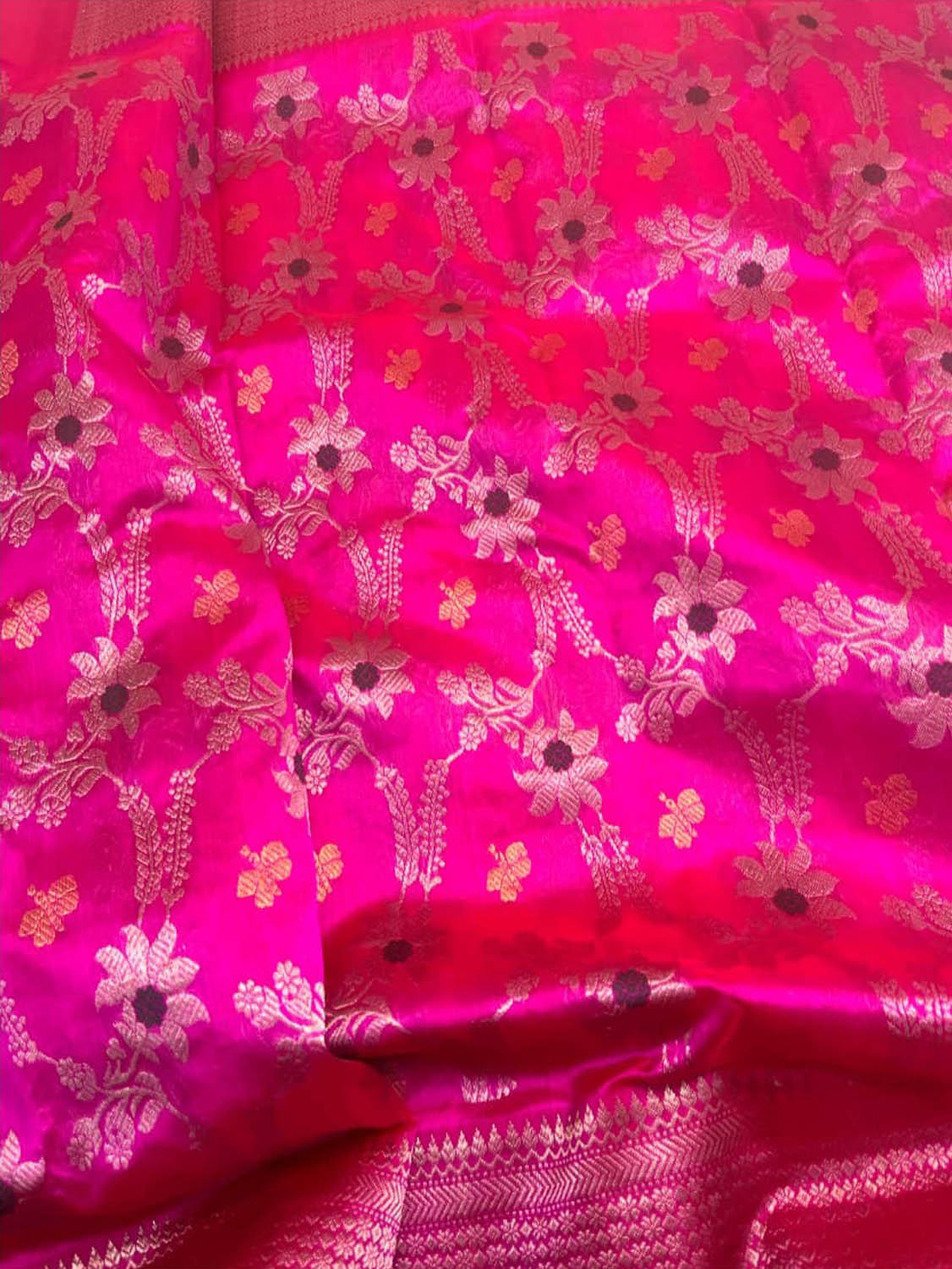 Pink Chanderi Handloom Pure Silk Meenakari Flower Design Saree - Luxurion World