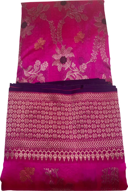 Pink Chanderi Handloom Pure Silk Meenakari Flower Design Saree - Luxurion World