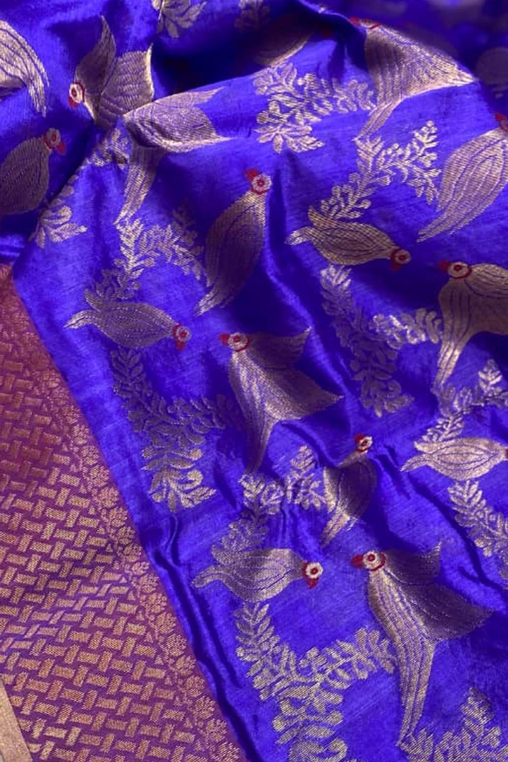 Exquisite Purple Chanderi Handloom Pure Silk Parrot Design Saree - Luxurion World