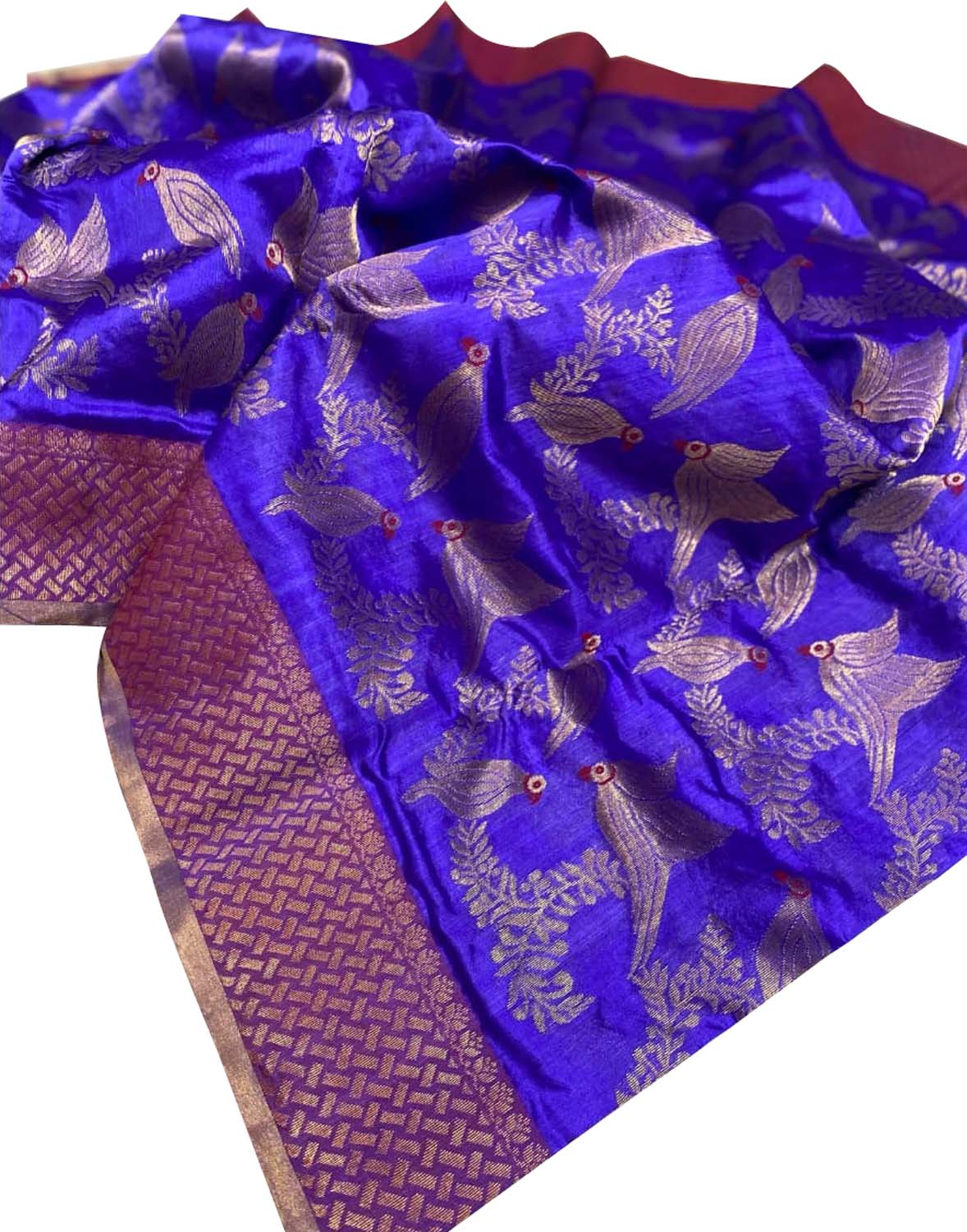 Exquisite Purple Chanderi Handloom Pure Silk Parrot Design Saree - Luxurion World