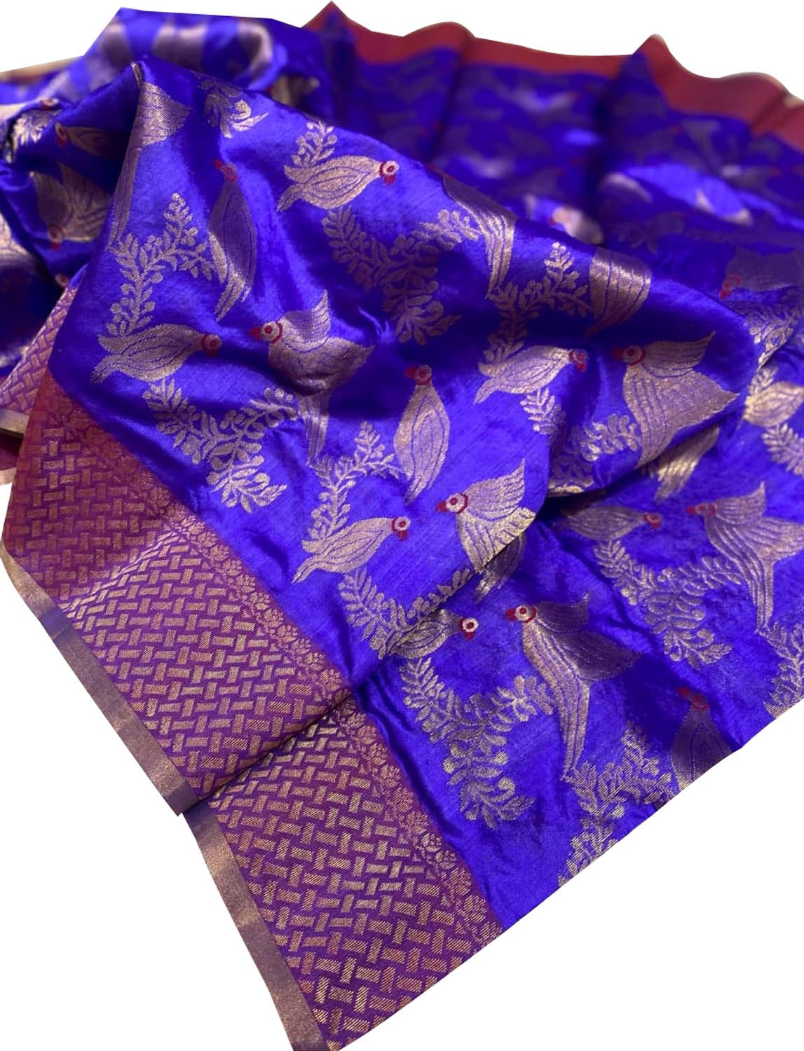 Exquisite Purple Chanderi Handloom Pure Silk Parrot Design Saree - Luxurion World