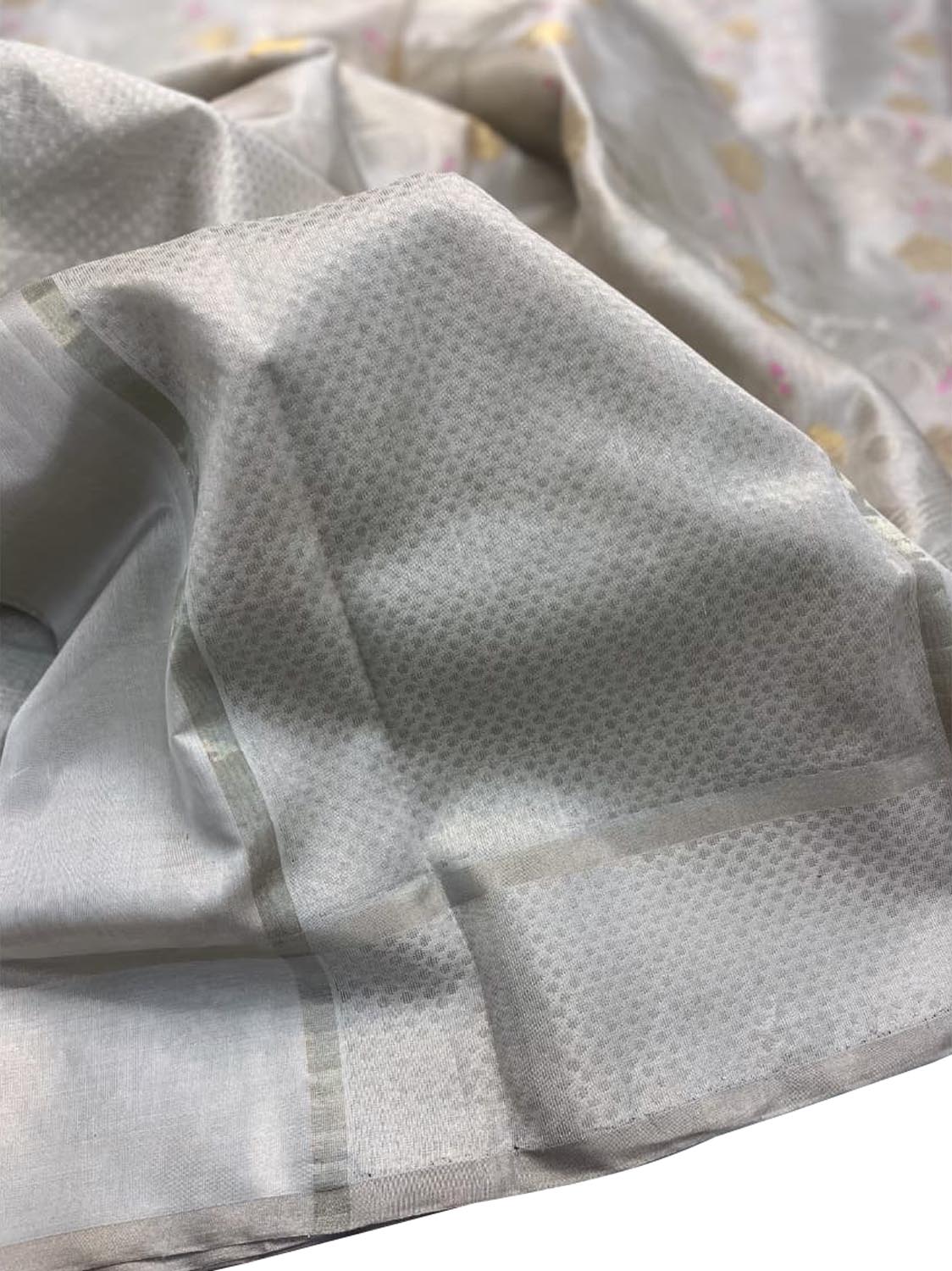 Grey Chanderi Handloom Pure Tissue Silk Bird Design Saree - Luxurion World