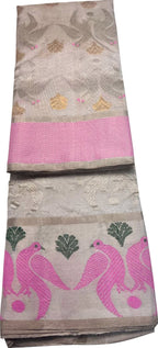 Grey Chanderi Handloom Pure Tissue Silk Bird Design Saree - Luxurion World