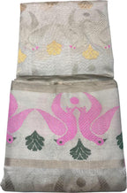 Grey Chanderi Handloom Pure Tissue Silk Bird Design Saree - Luxurion World