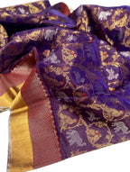 Purple Chanderi Handloom Pure Silk Parrot Design Saree - Luxurion World