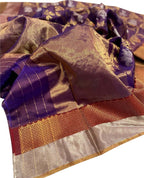 Purple Chanderi Handloom Pure Silk Parrot Design Saree - Luxurion World