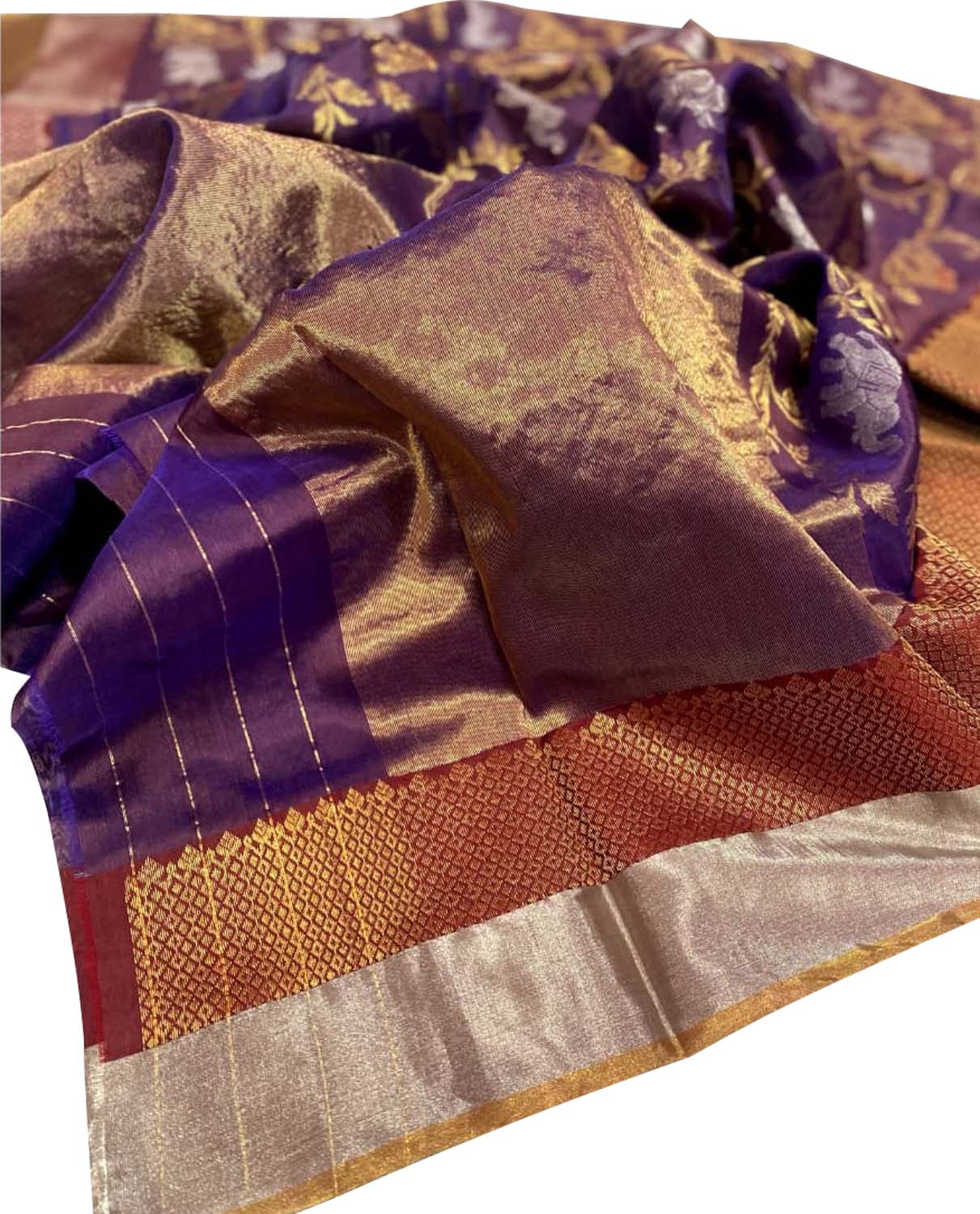 Purple Chanderi Handloom Pure Silk Parrot Design Saree - Luxurion World