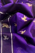 Blue Purple Handloom Chanderi Pure Silk Animal Design Saree - Luxurion World
