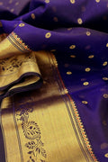 Blue Purple Handloom Chanderi Pure Silk Booti Design Saree - Luxurion World