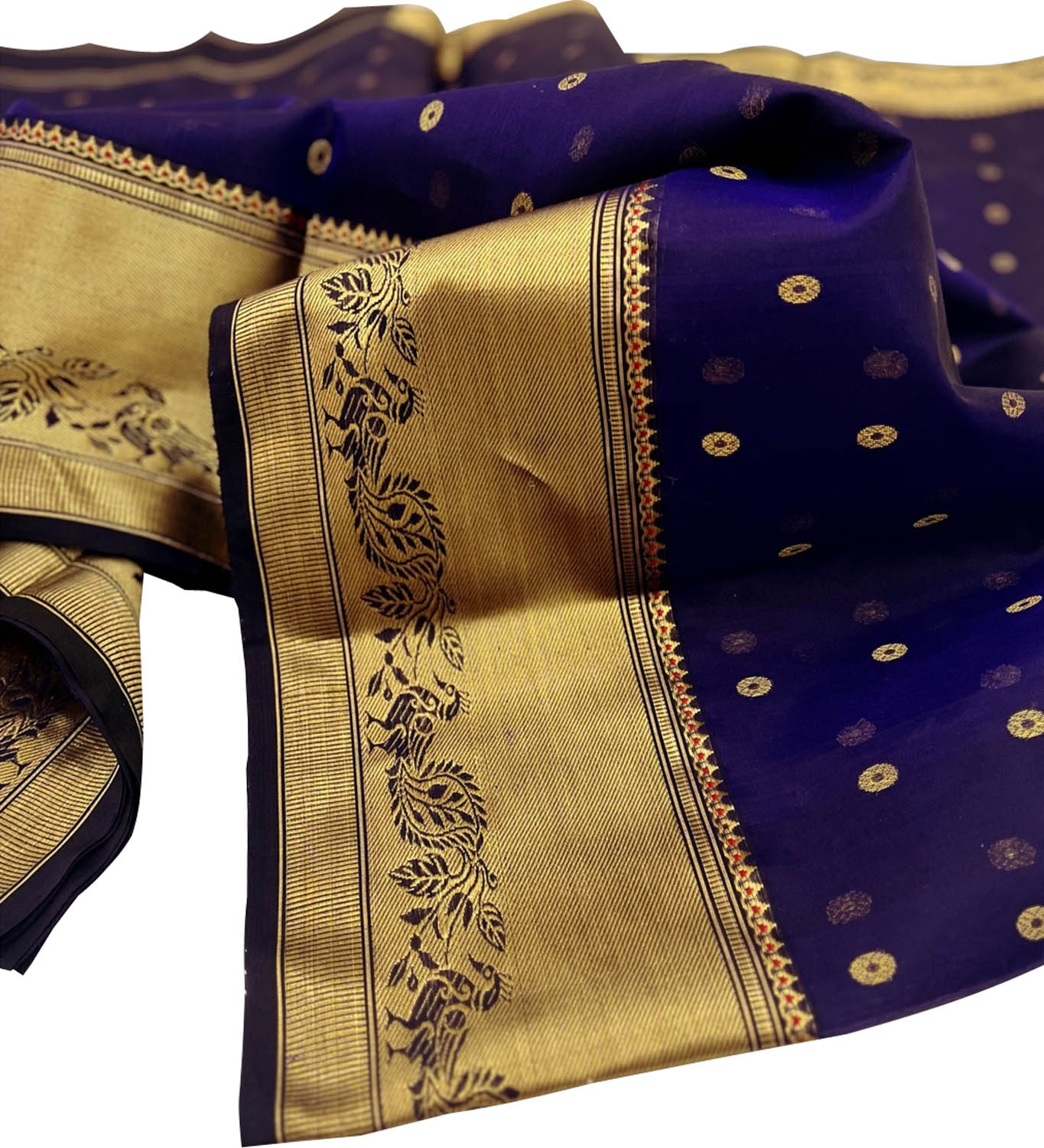 Blue Purple Handloom Chanderi Pure Silk Booti Design Saree - Luxurion World