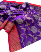 Exquisite Purple Handloom Chanderi Pure Silk Flower Design Saree - Luxurion World