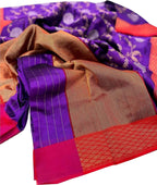 Exquisite Purple Handloom Chanderi Pure Silk Flower Design Saree - Luxurion World