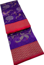 Exquisite Purple Handloom Chanderi Pure Silk Flower Design Saree - Luxurion World