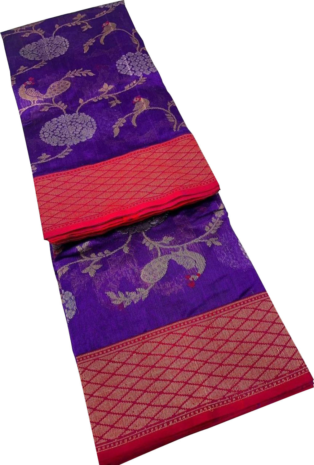 Exquisite Purple Handloom Chanderi Pure Silk Flower Design Saree - Luxurion World