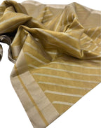 Golden Handloom Chanderi Pure Silk Stripe Design Saree - Luxurion World