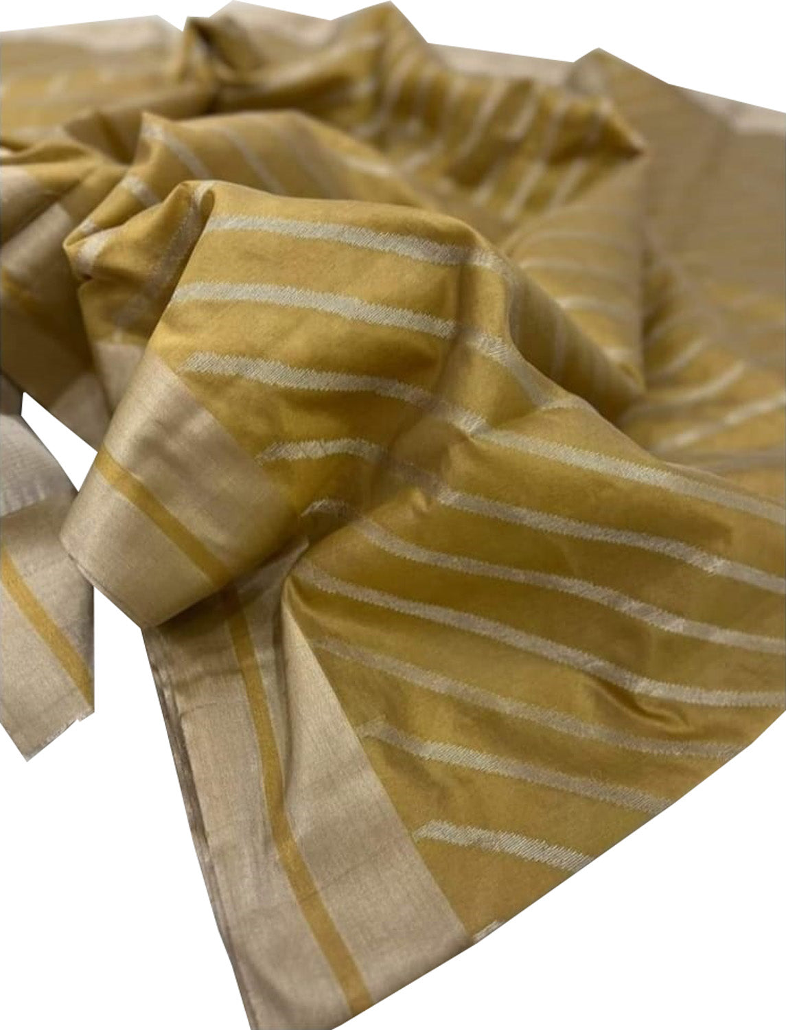 Golden Handloom Chanderi Pure Silk Stripe Design Saree - Luxurion World