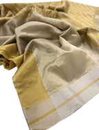 Golden Handloom Chanderi Pure Silk Stripe Design Saree - Luxurion World