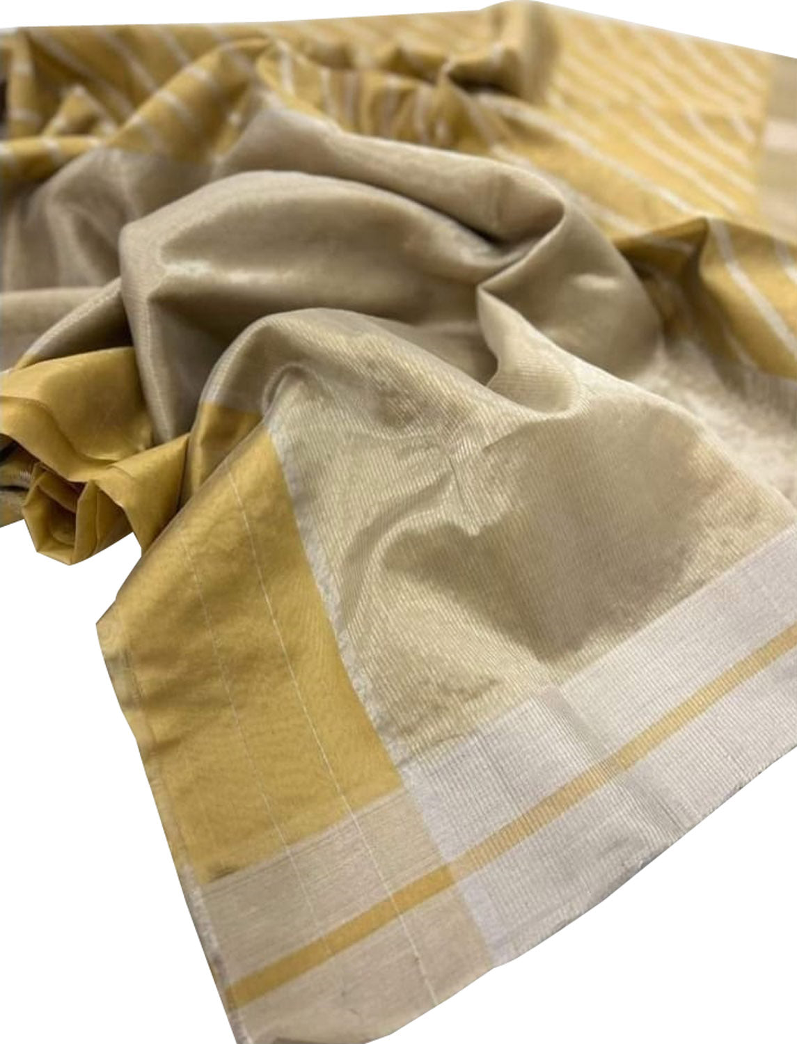 Golden Handloom Chanderi Pure Silk Stripe Design Saree - Luxurion World