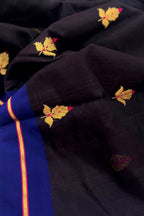 Elegant Black Handloom Chanderi Pure Silk Flower Design Saree - Luxurion World