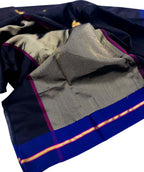 Elegant Black Handloom Chanderi Pure Silk Flower Design Saree - Luxurion World