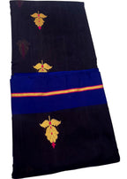 Elegant Black Handloom Chanderi Pure Silk Flower Design Saree - Luxurion World
