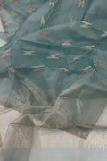 Blue Handloom Chanderi Pure Katan Organza Silk Saree - Luxurion World