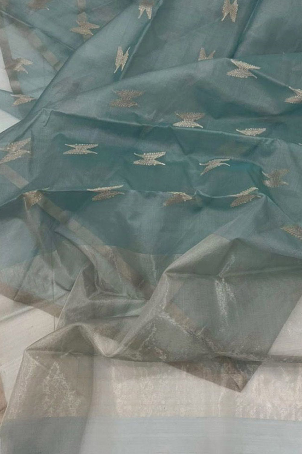 Blue Handloom Chanderi Pure Katan Organza Silk Saree - Luxurion World