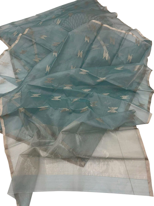 Blue Handloom Chanderi Pure Katan Organza Silk Saree - Luxurion World