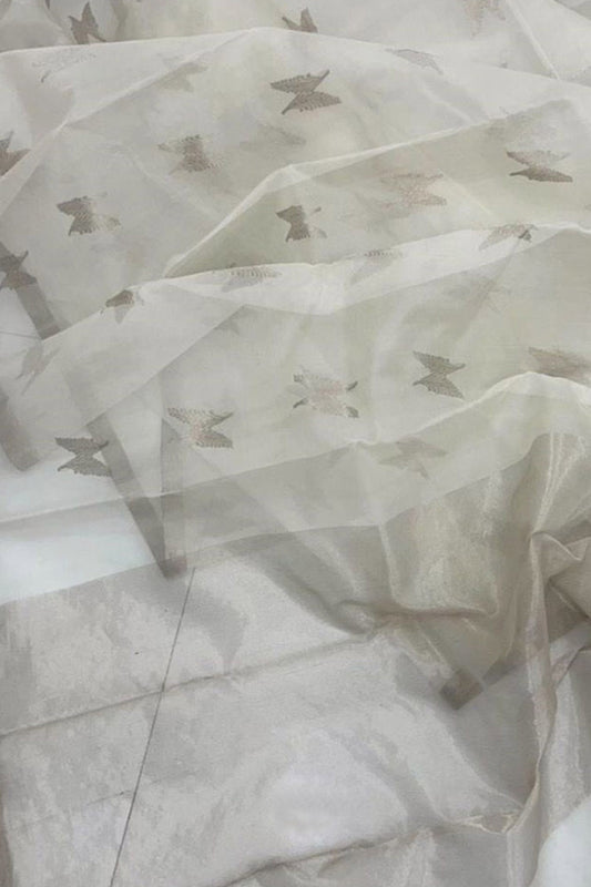 Elegant Off White Handloom Silk Saree - Luxurion World