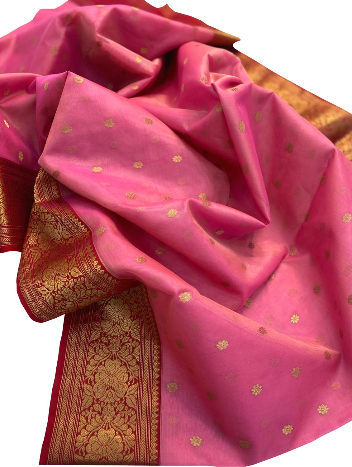 Pink Handloom Chanderi Pure Katan Organza Silk Booti Design Saree - Luxurion World