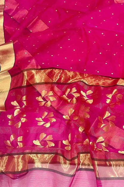 Handloom Chanderi Pure Silk Saree in Pink - Luxurion World