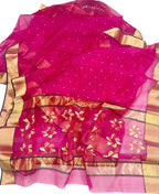 Pink Handloom Chanderi Pure Katan Organza Silk Saree - Luxurion World