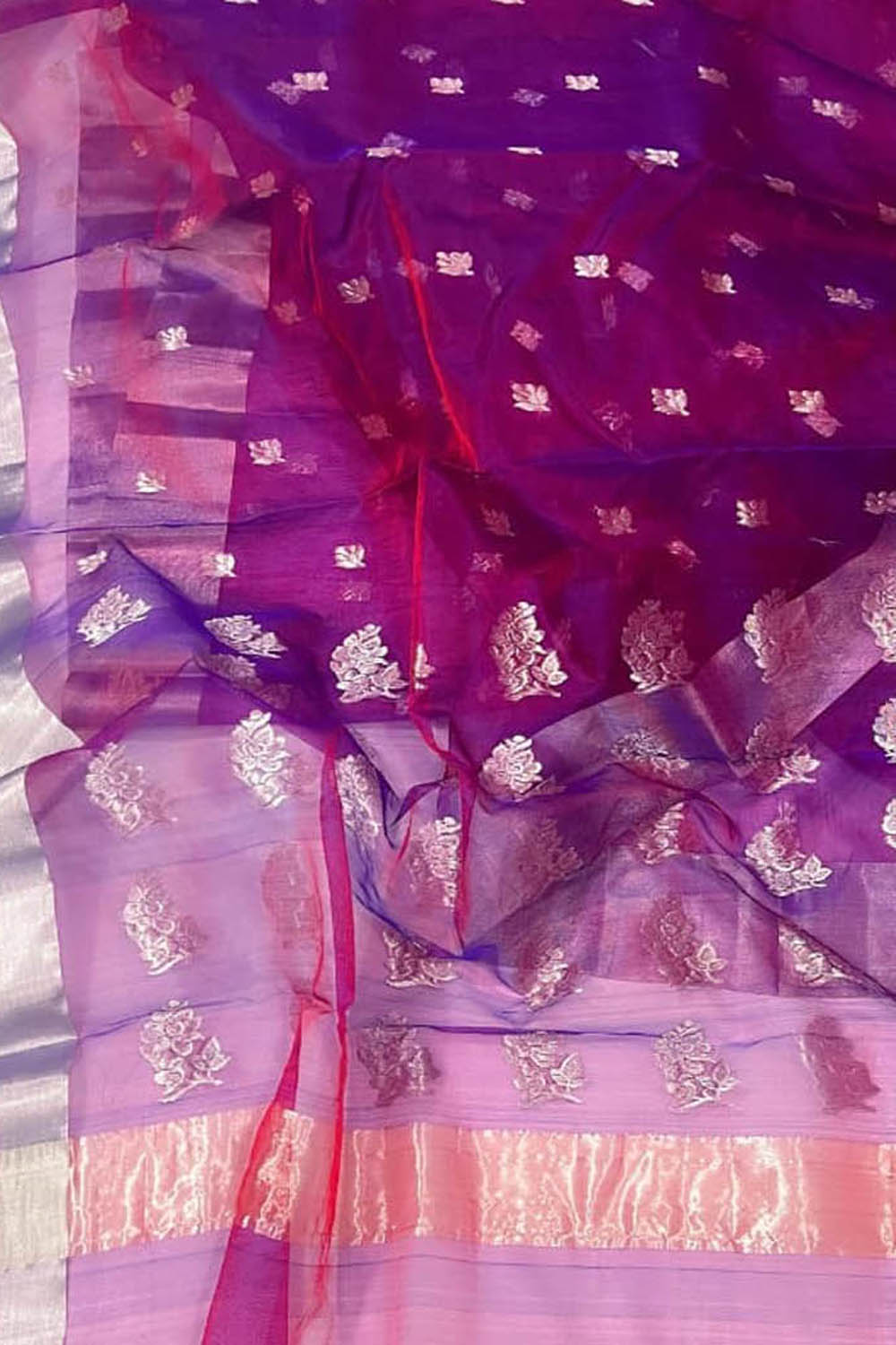 Purple Handloom Chanderi Pure Katan Organza Silk Saree - Luxurion World